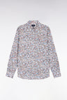 Brown cotton floral micropattern shirt, straight cut