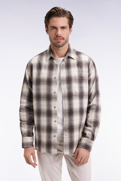Japanese cotton beige straight-cut check shirt - Image 3