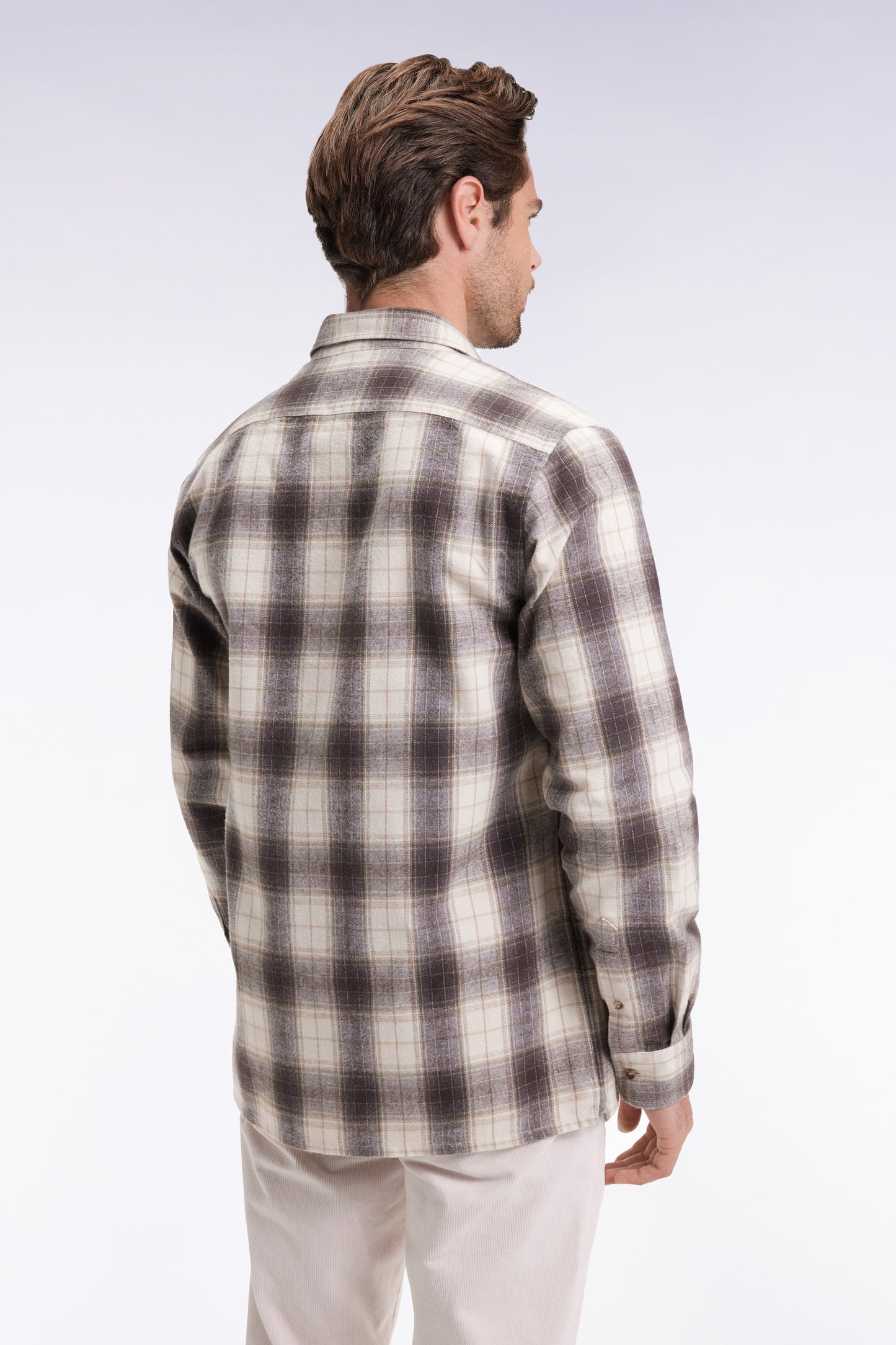 Japanese cotton beige straight-cut check shirt