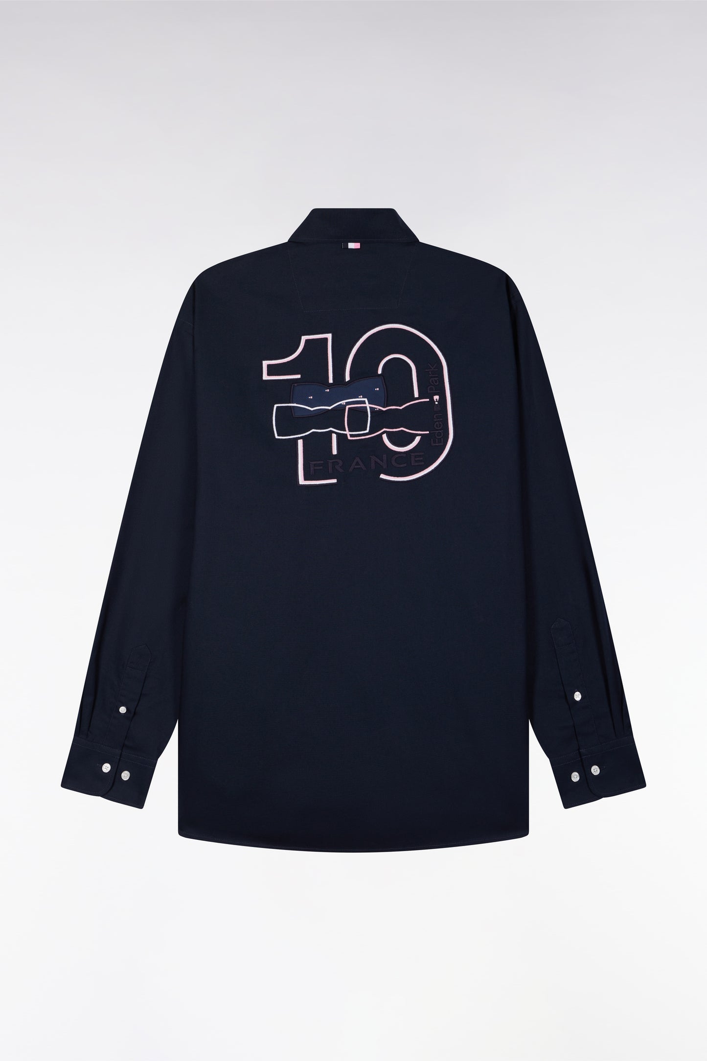 Navy cotton shirt with XV de France embroidery, straight cut