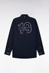 Navy cotton shirt with XV de France embroidery, straight cut