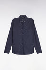 Straight-cut cotton shirt with navy micropatterns