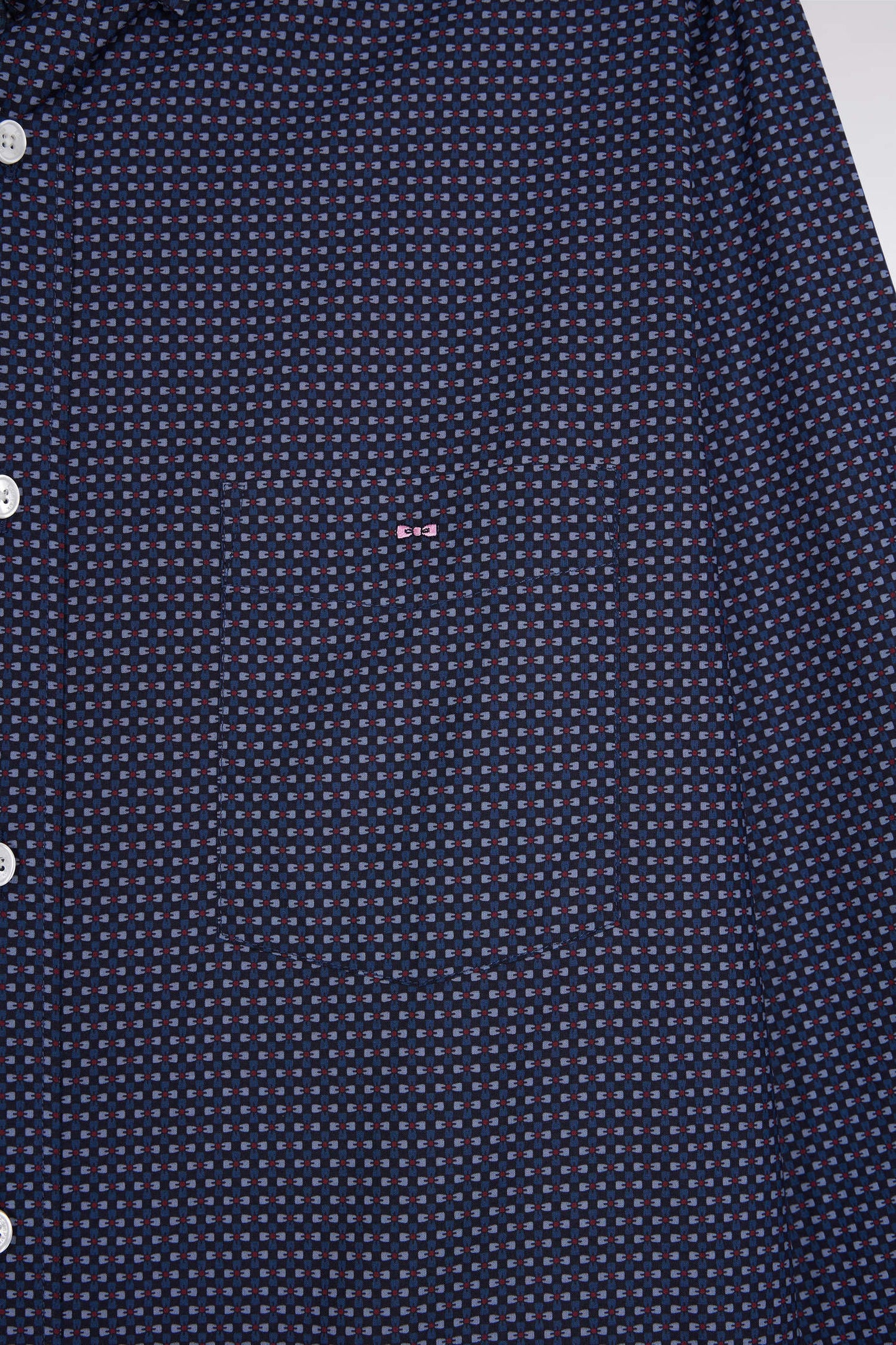 Navy Pima cotton shirt with micro-patterned bow tie, straight cut