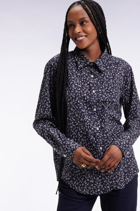 Chemise en popeline de coton marine à micro-motifs coupe slim - Image 3
