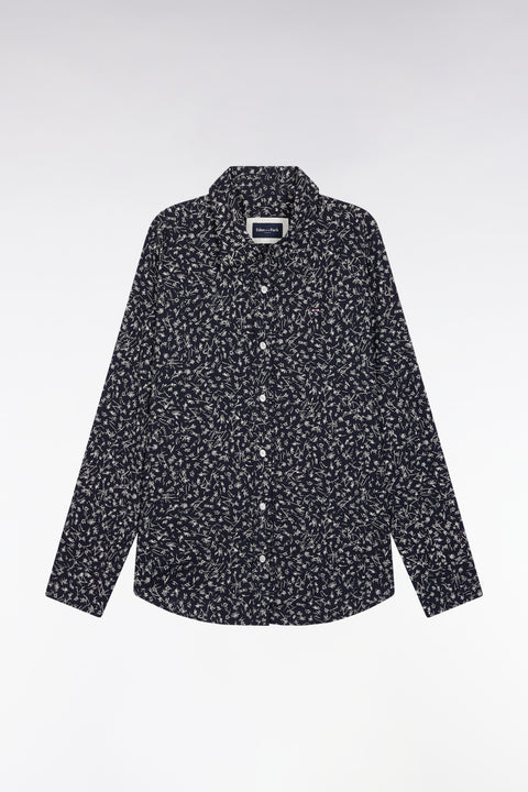 Chemise en popeline de coton marine à micro-motifs coupe slim - Image 2