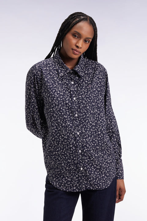 Chemise en popeline de coton marine à micro-motifs coupe slim - Image 1