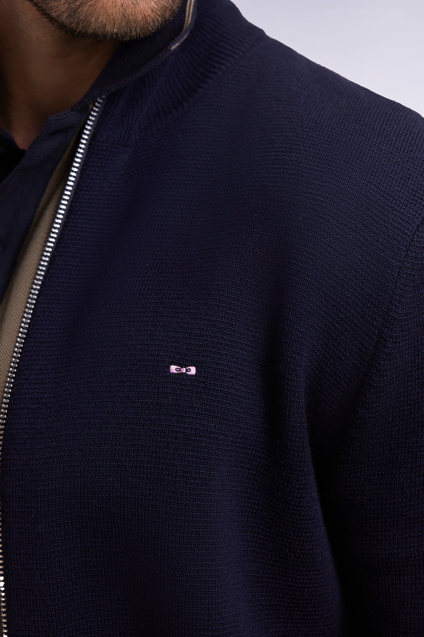 Navy merino wool straight-cut cardigan