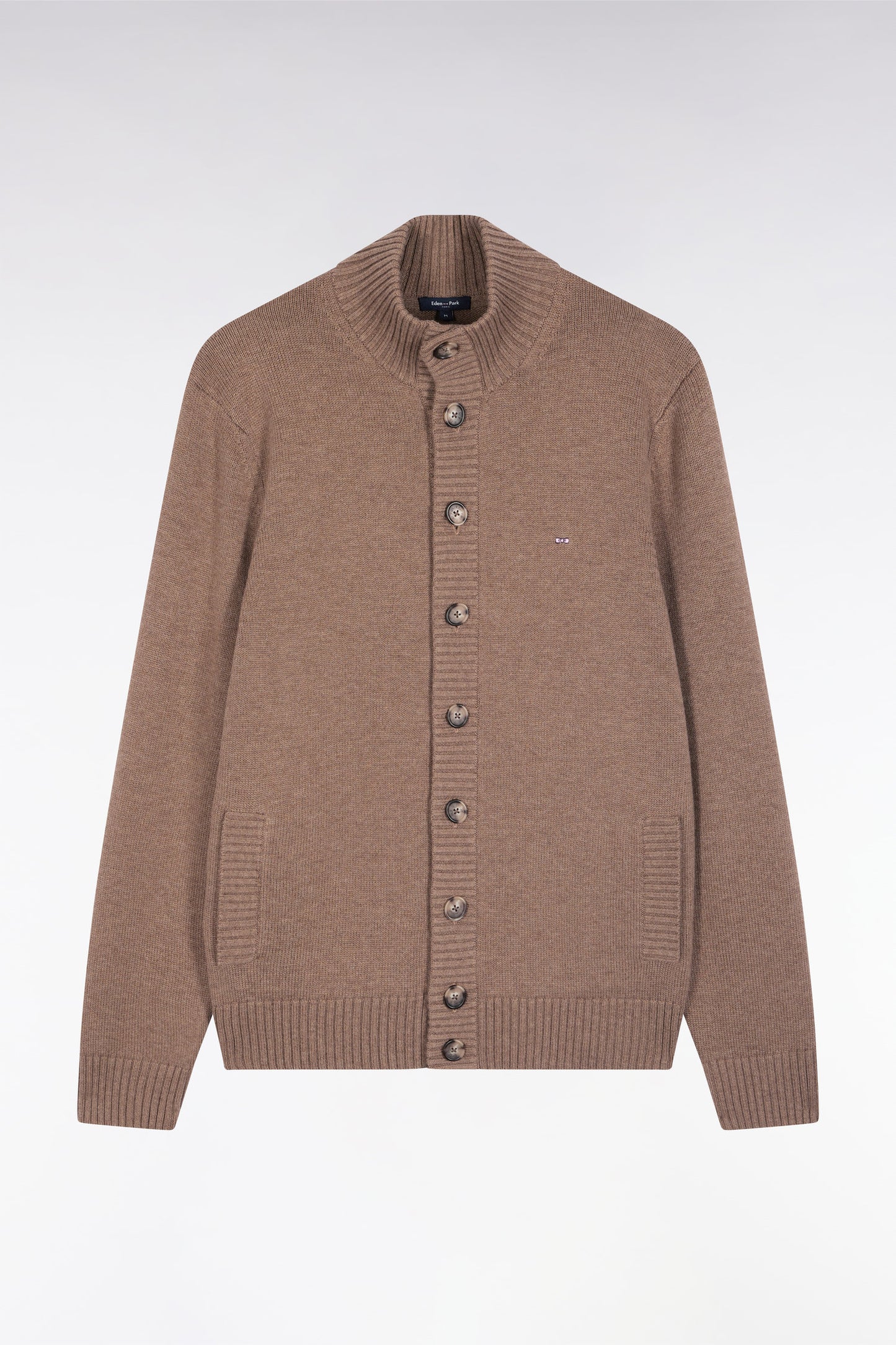 Cardigan à col montant en laine et coton camel