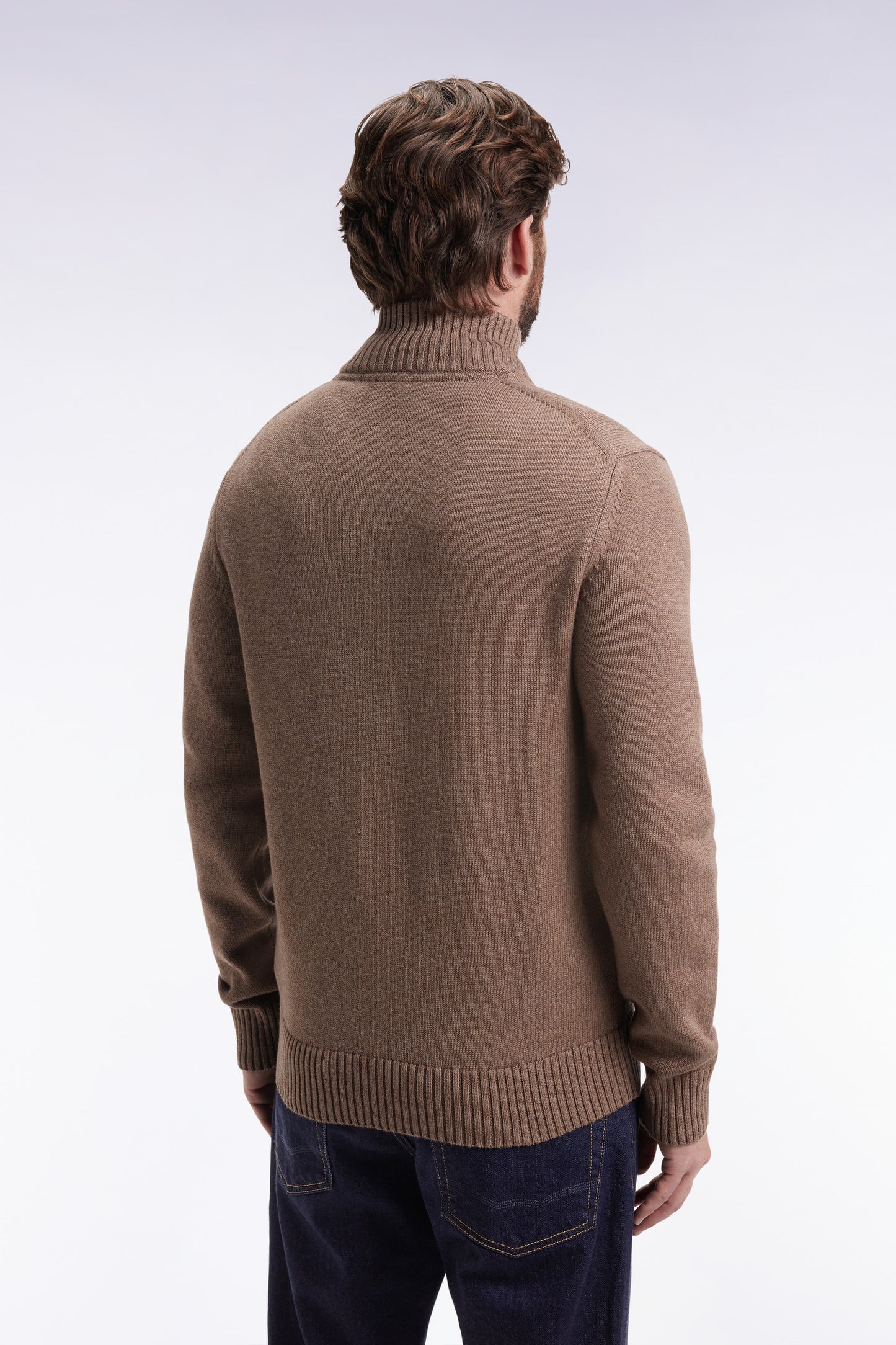 Cardigan à col montant en laine et coton camel