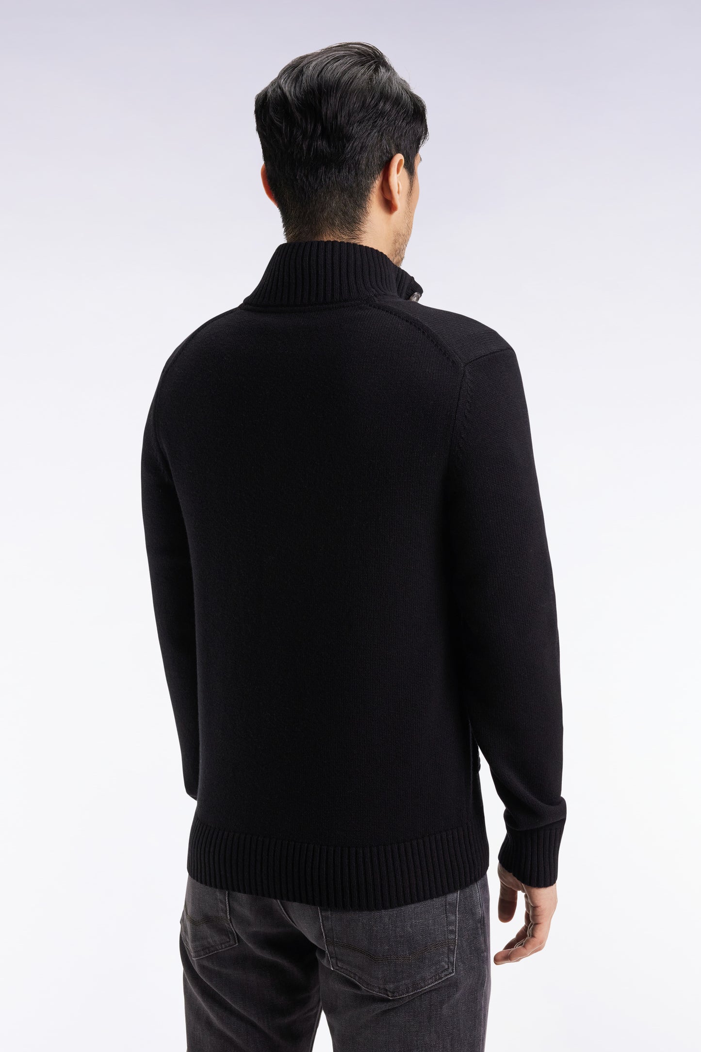 High-neck cardigan in black wool and cotton