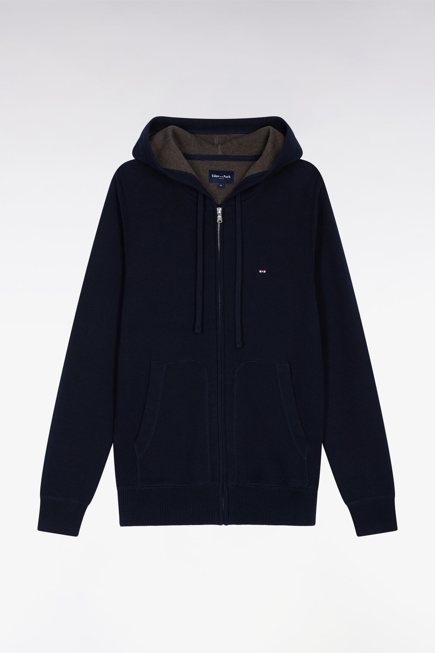 Navy cotton zip-up hoodie, straight cut