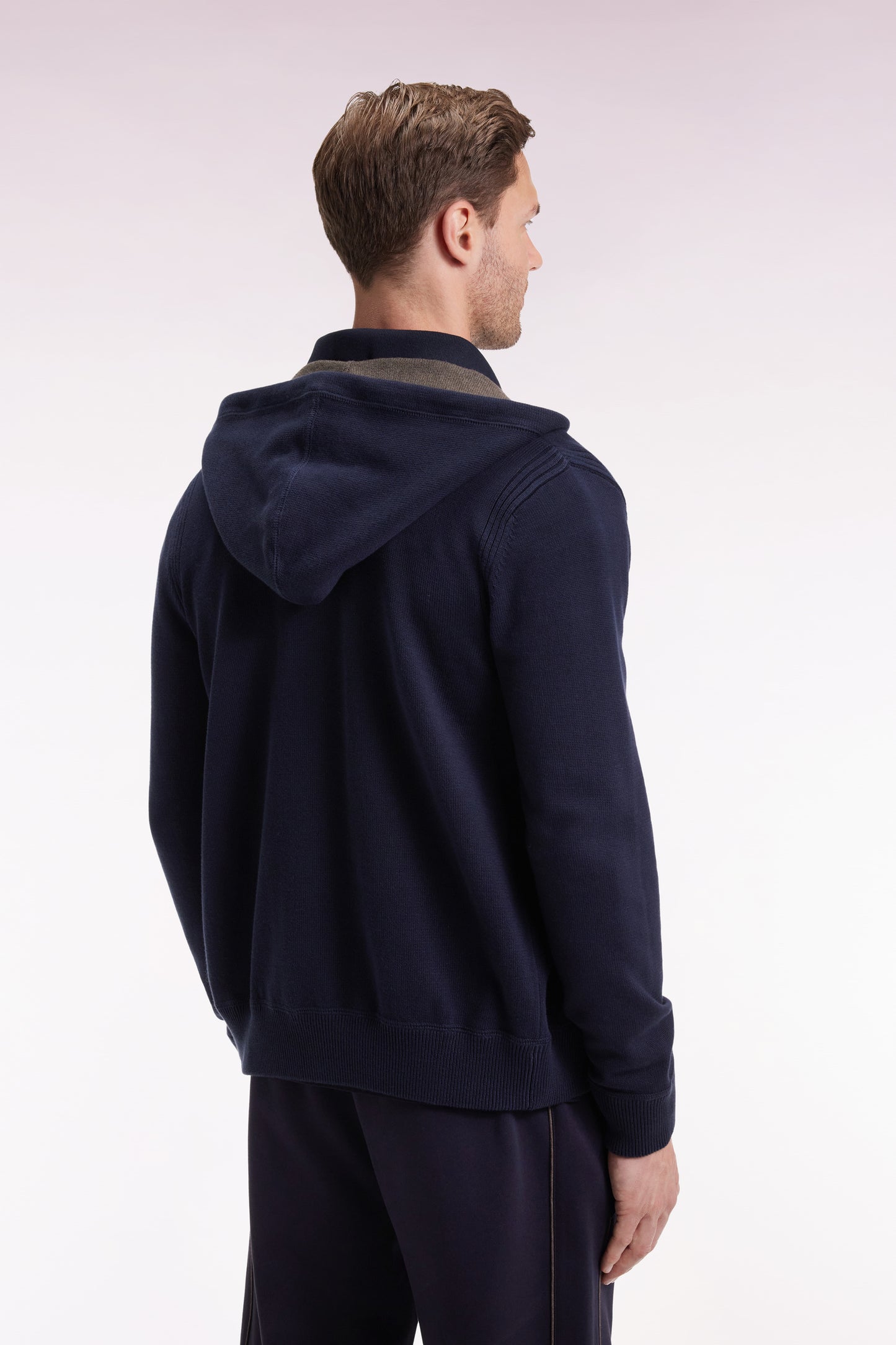 Navy cotton zip-up hoodie, straight cut