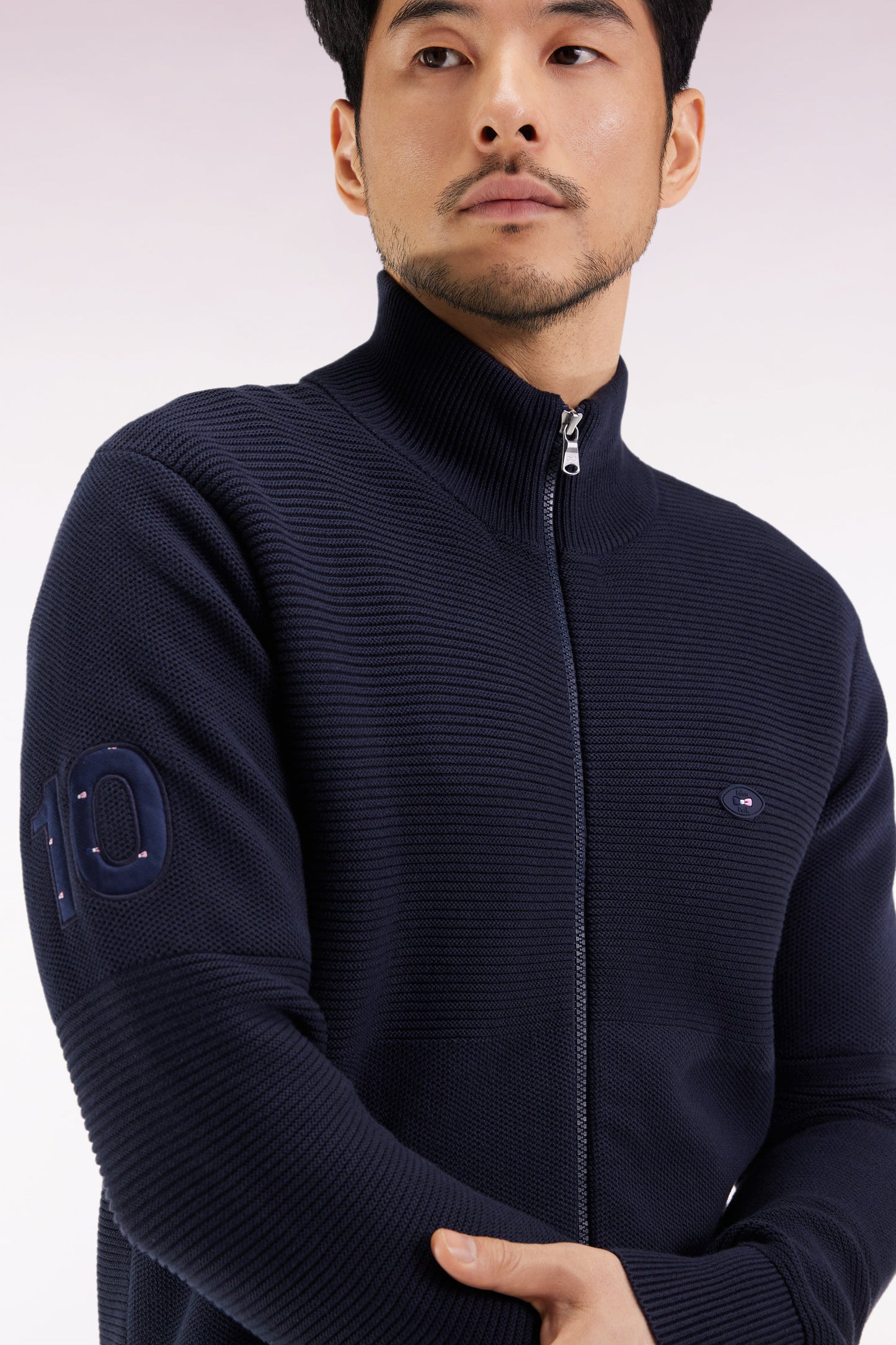 XV de France zipped cardigan in navy cotton