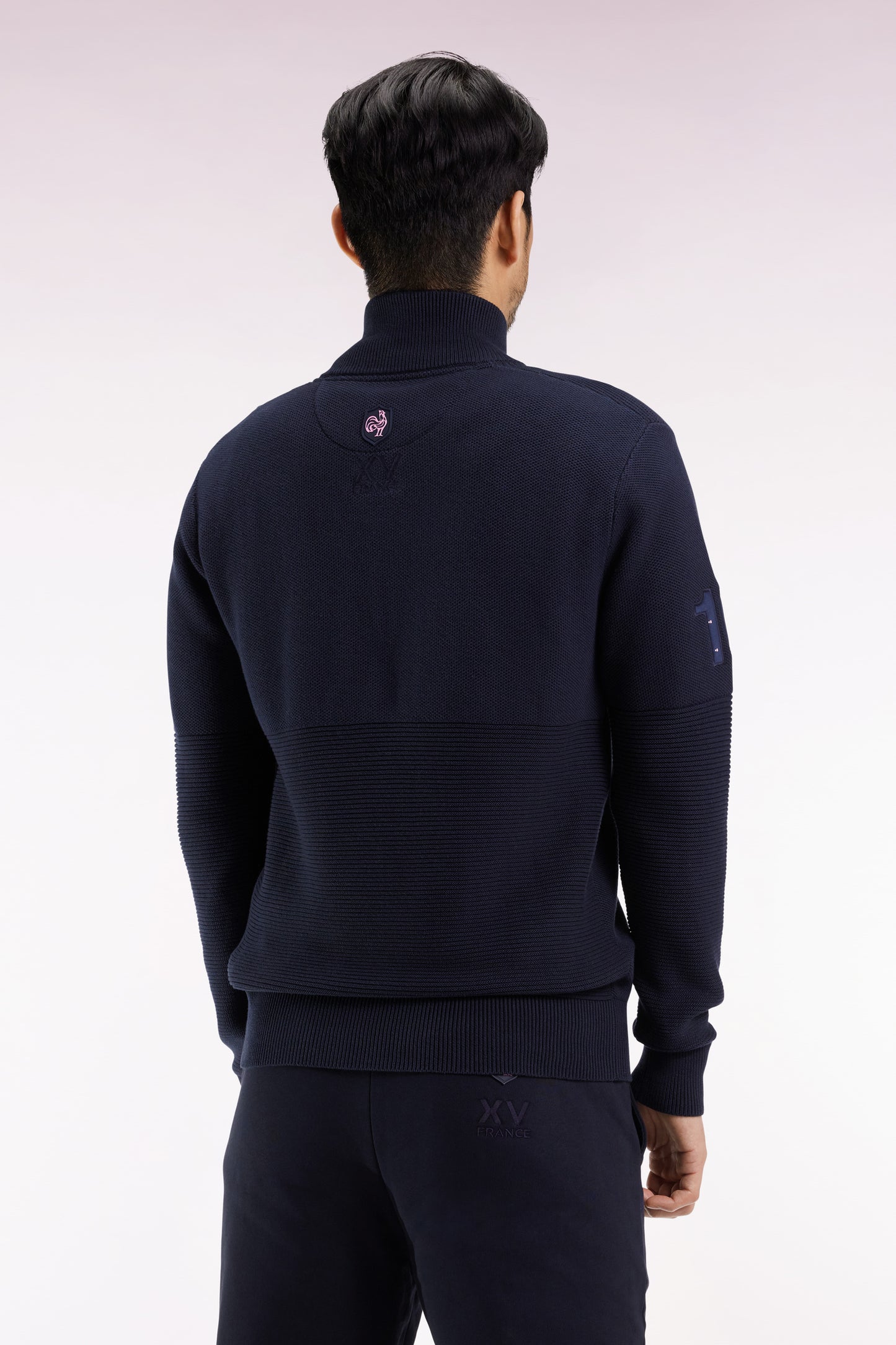 XV de France zipped cardigan in navy cotton
