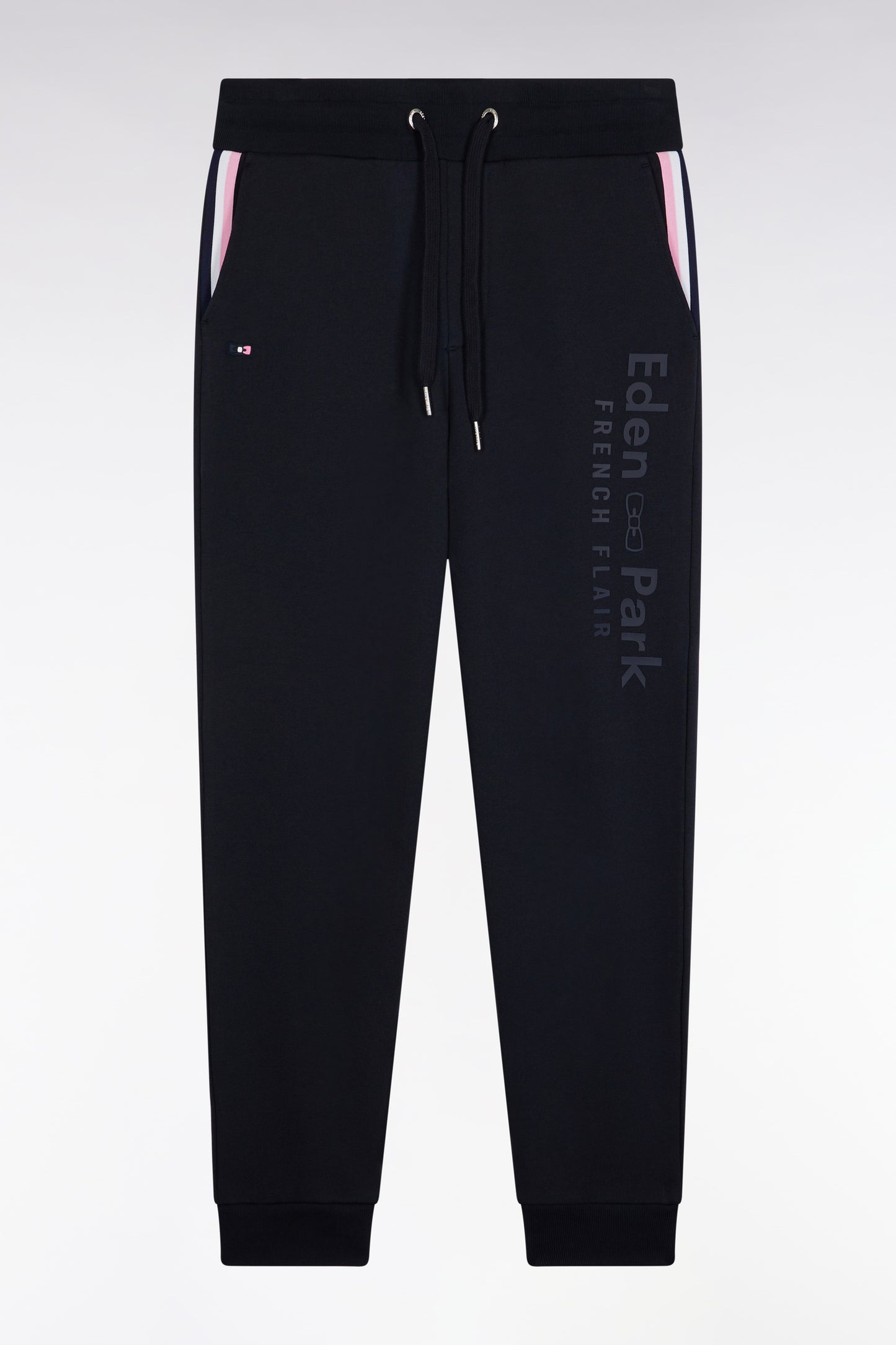 Navy brushed fleece jogging suit with striped pockets Relaxed fit
