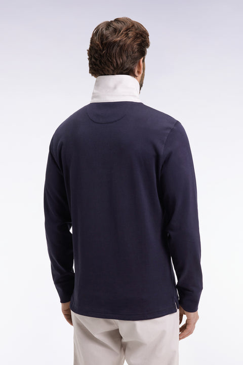 Long-sleeved jersey in navy Pima cotton jersey, straight cut - Image 3