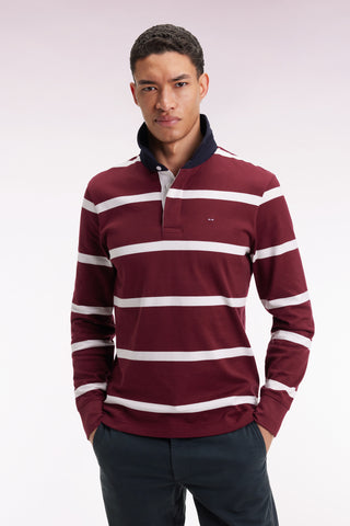 Long-sleeved jersey in burgundy cotton jersey with white stripes