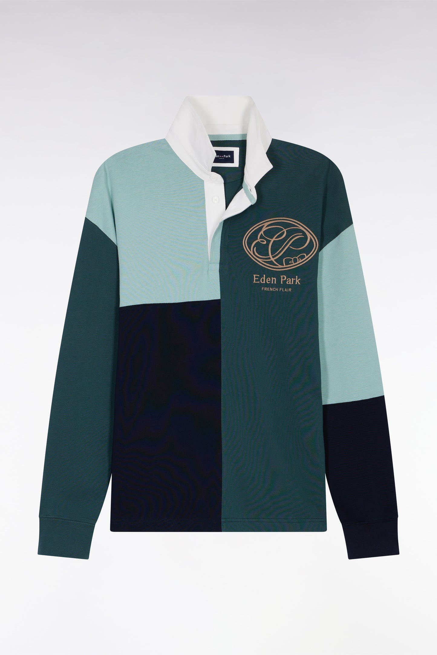 Long-sleeved jersey in green cotton with cut-and-sew dials
