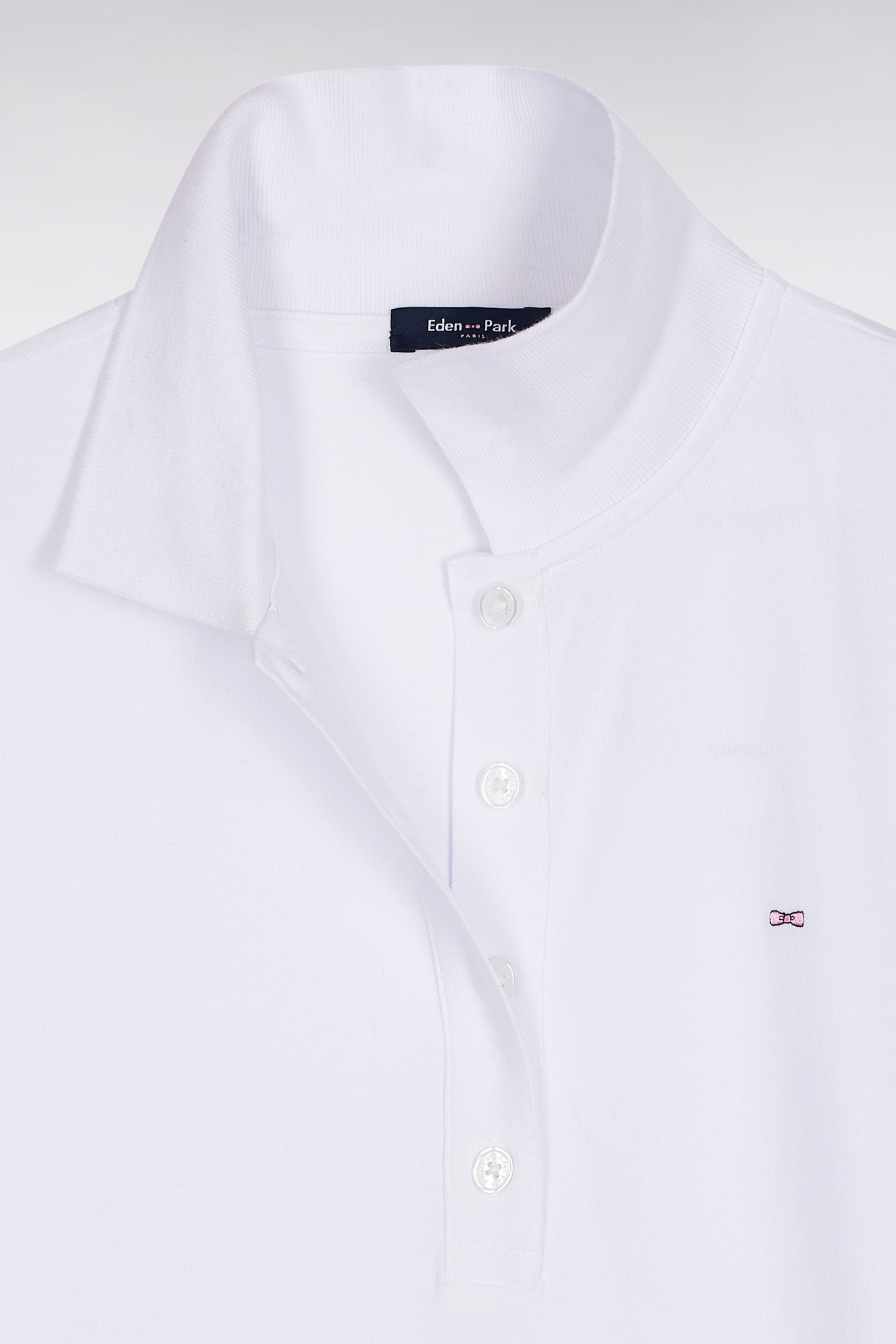 Short-sleeved polo shirt in white stretch cotton, slim fit