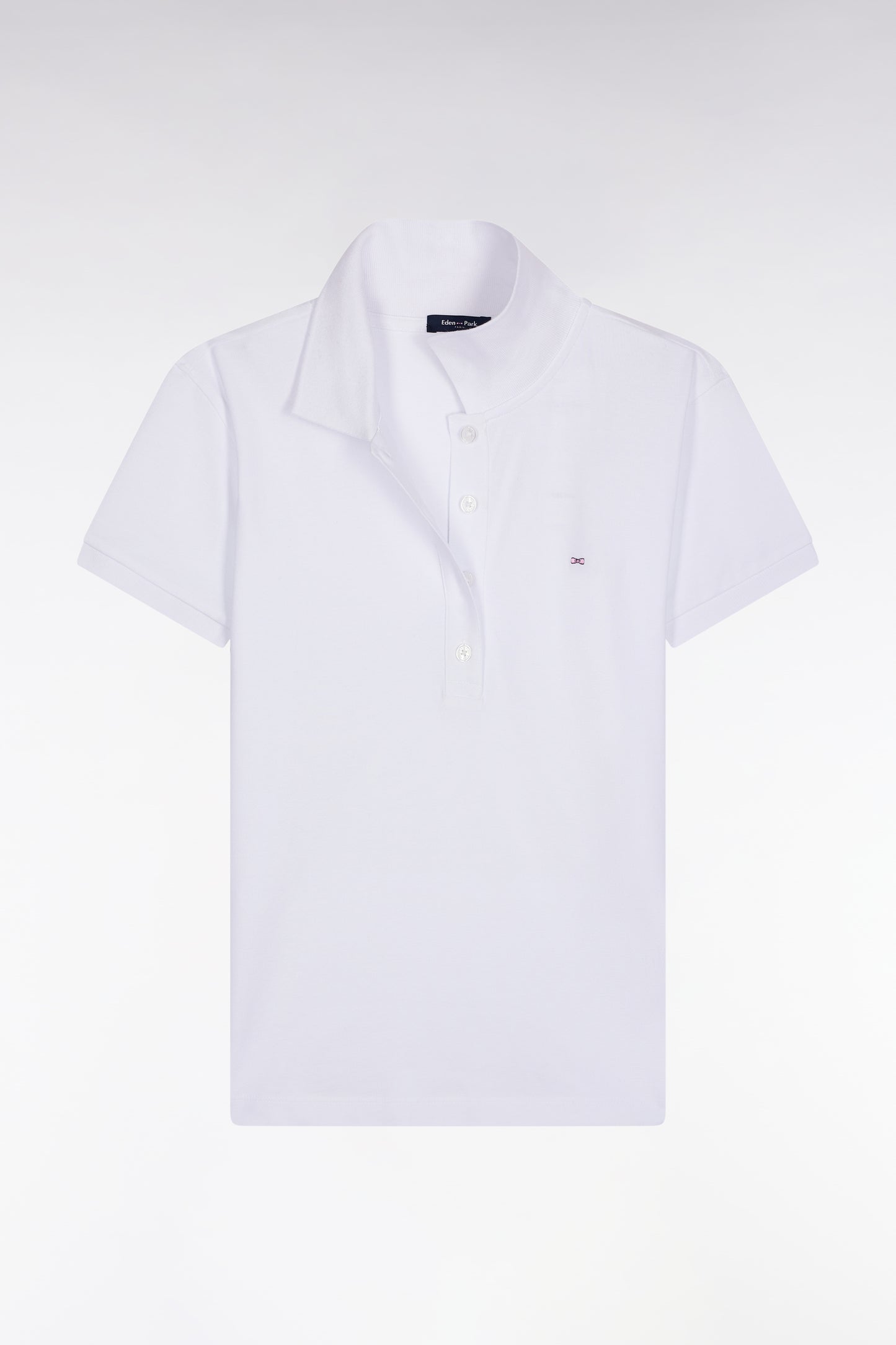 Short-sleeved polo shirt in white stretch cotton, slim fit