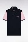 Navy cotton piqué polo shirt, short sleeves, straight cut