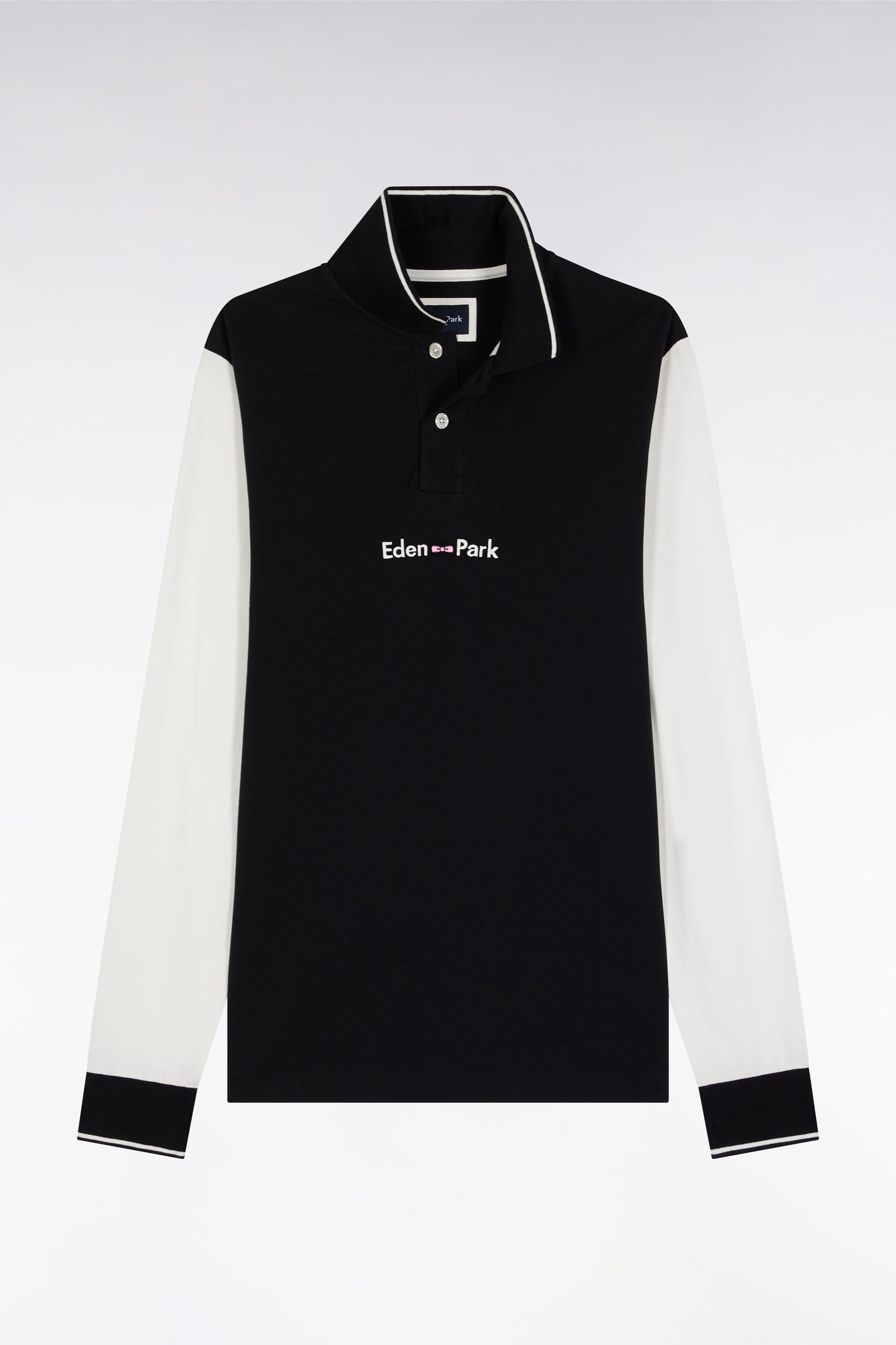 Long-sleeved polo shirt in two-tone cotton piqué with white Eden Park logo