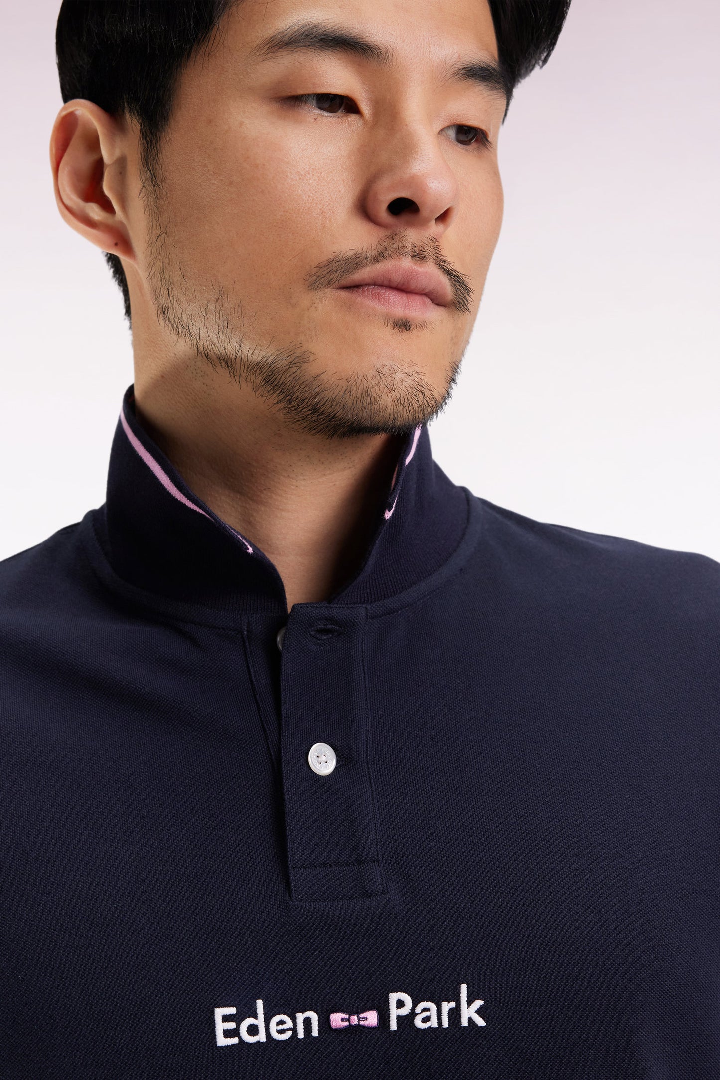 Long-sleeved polo shirt in two-tone pink cotton piqué with Eden Park logo