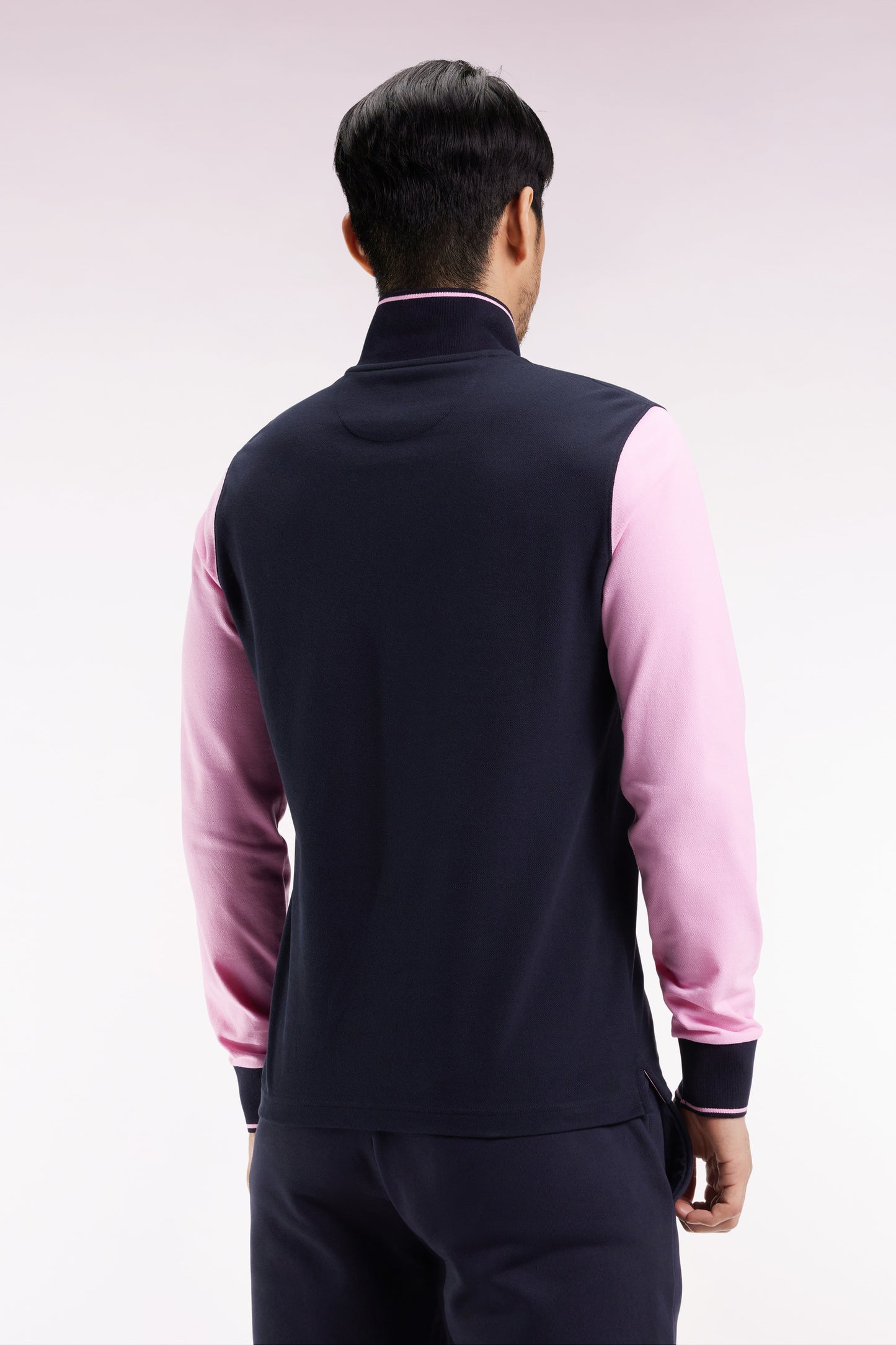 Long-sleeved polo shirt in two-tone pink cotton piqué with Eden Park logo