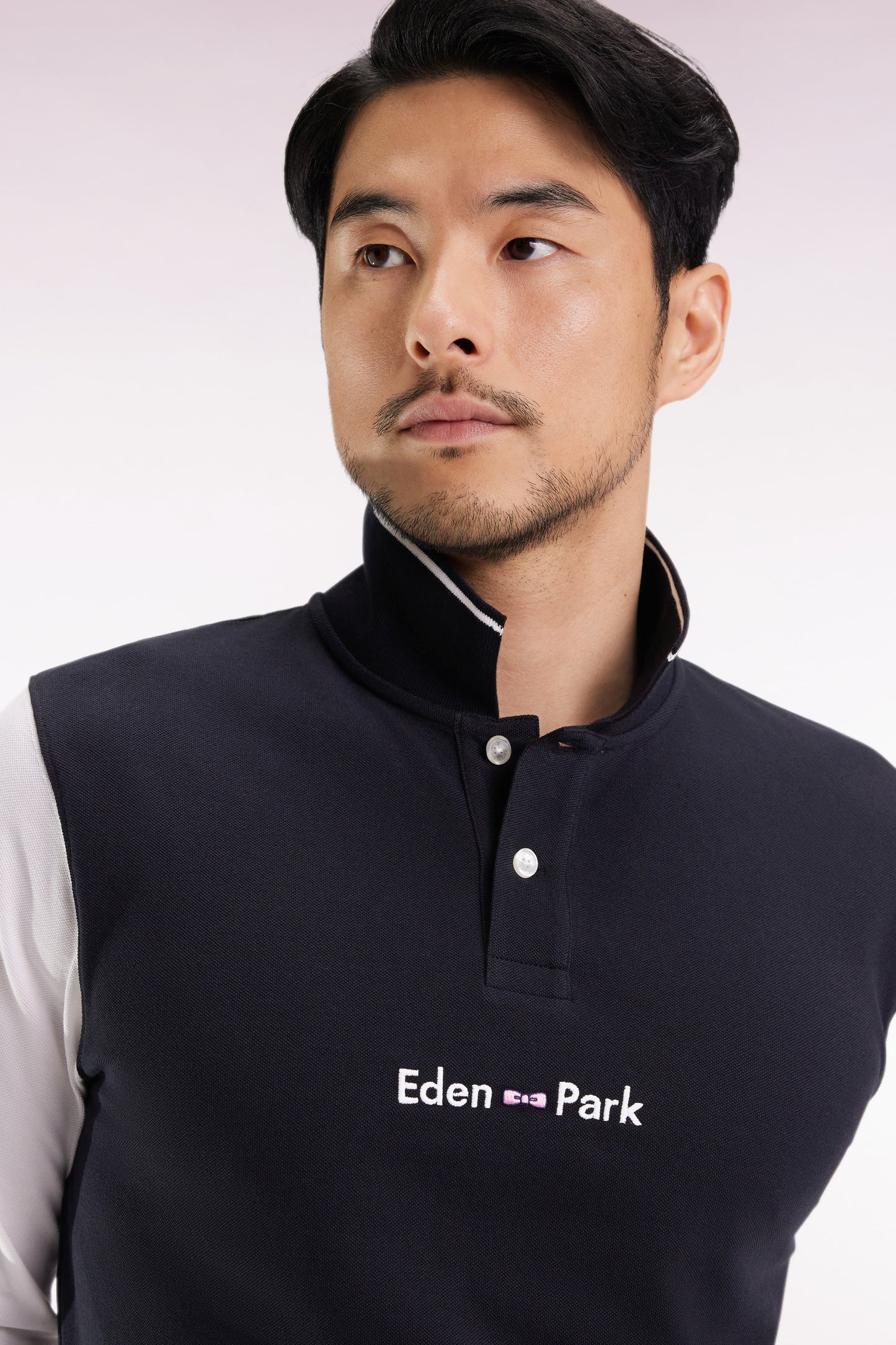 Long-sleeved polo shirt in two-tone cotton piqué with white Eden Park logo