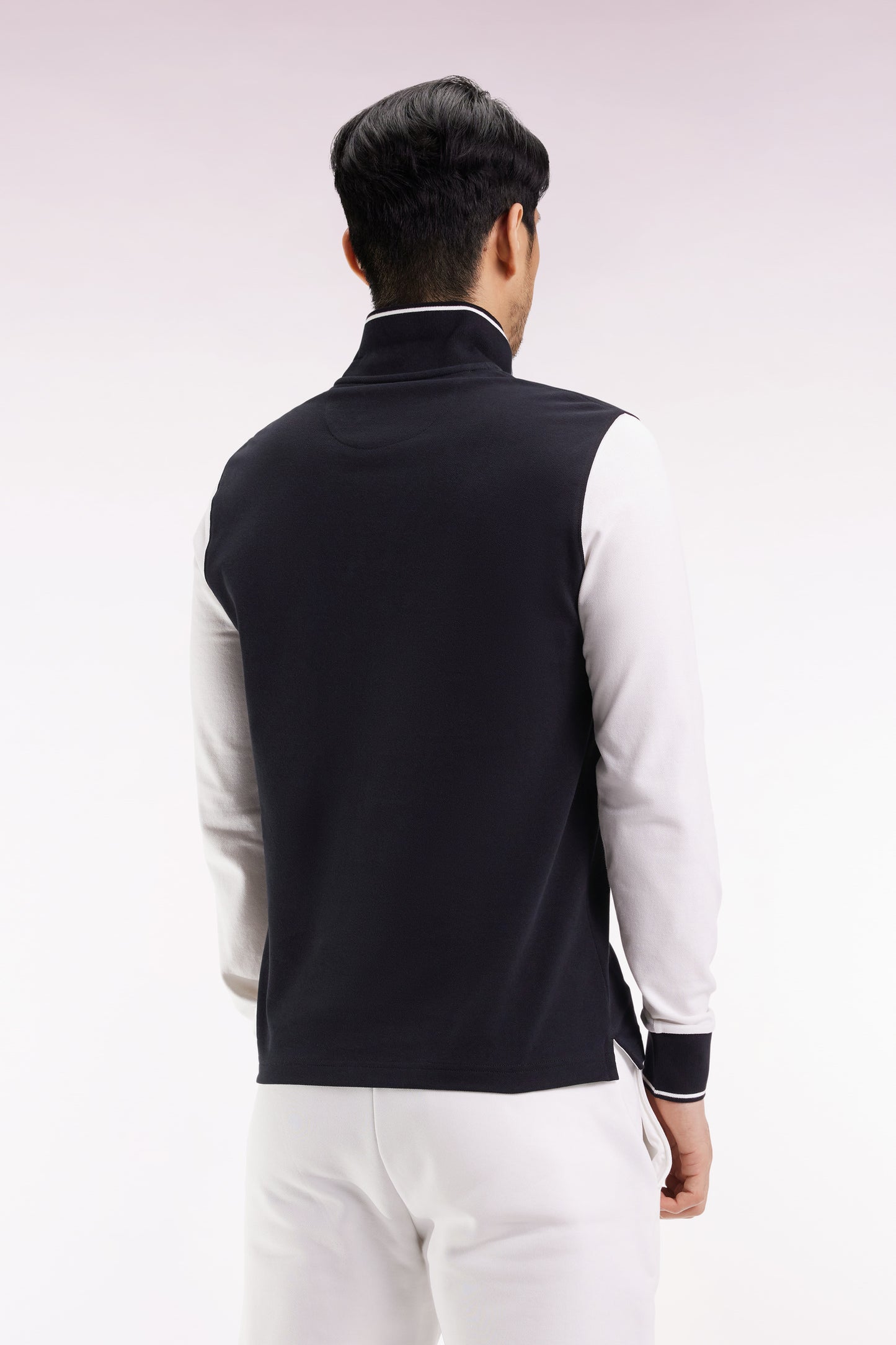 Long-sleeved polo shirt in two-tone cotton piqué with white Eden Park logo