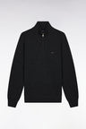 Dark grey wool and cotton trucker-neck sweater
