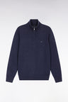 Blue wool and cotton trucker-neck sweater