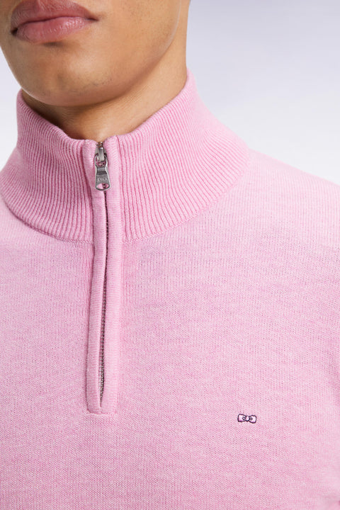 Pink wool and cotton trucker-neck sweater - Image 1