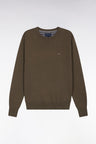 Pull col rond en coton épais kaki