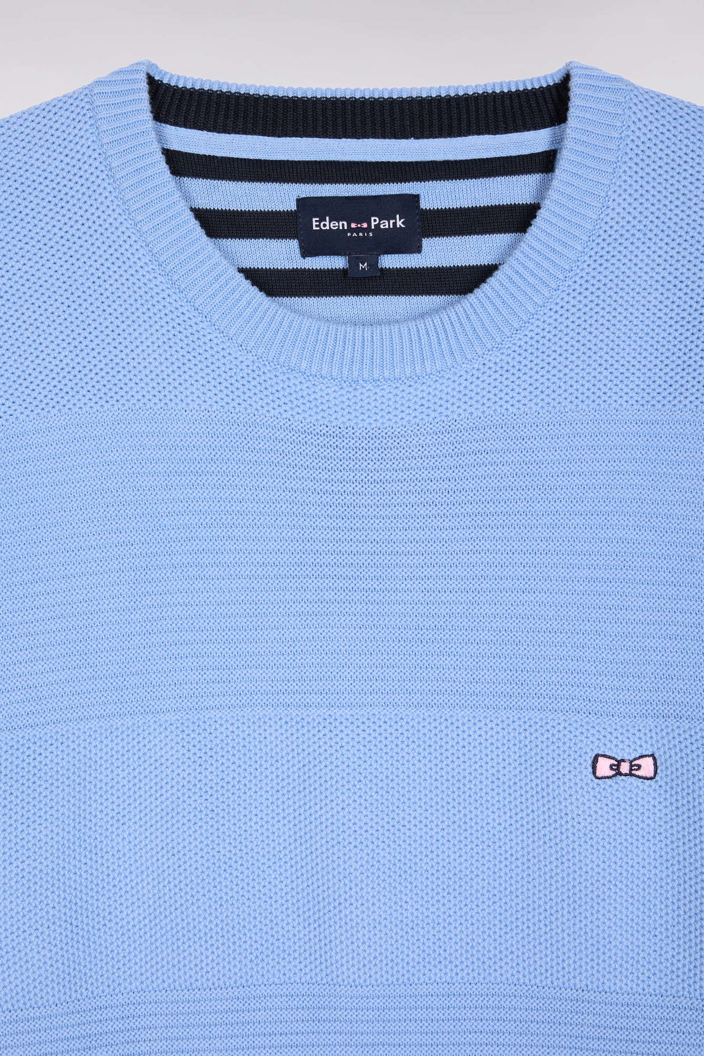 Sky cotton round-neck sweater with stripe effect
