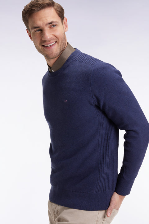Pull col rond en coton nid d'abeille marine - Image 3