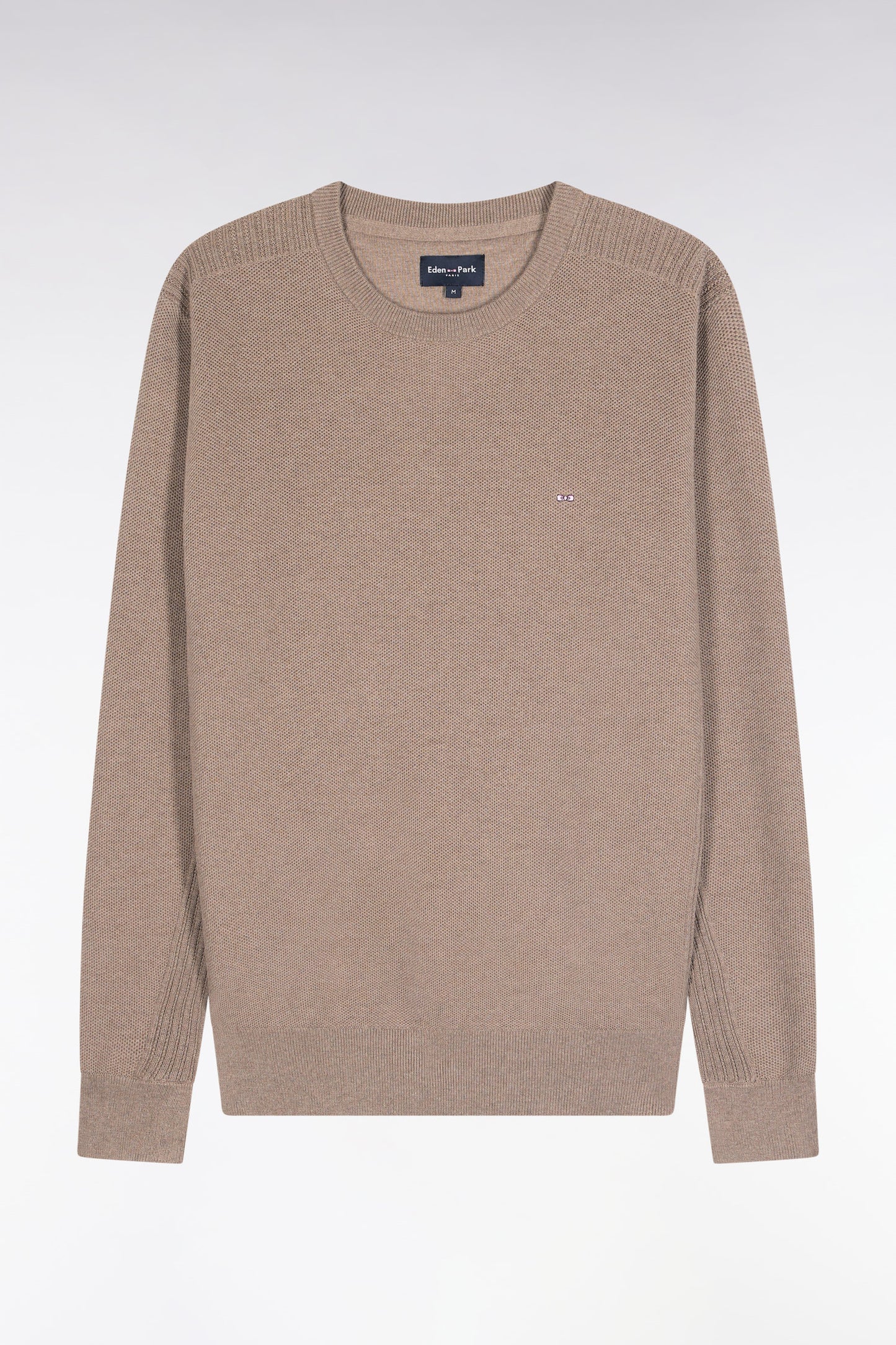 Pull col rond en coton nid d'abeille marron