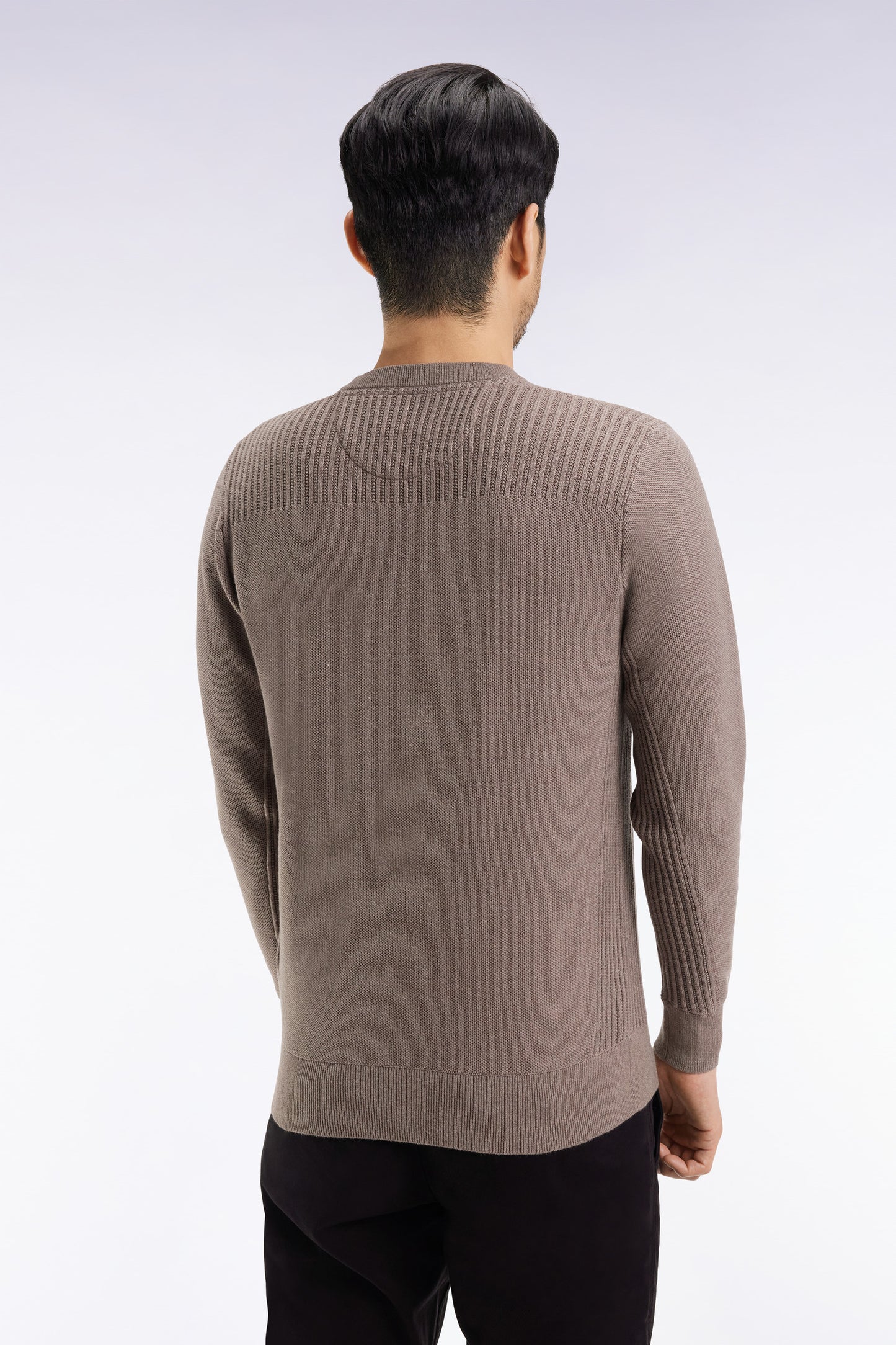 Pull col rond en coton nid d'abeille marron