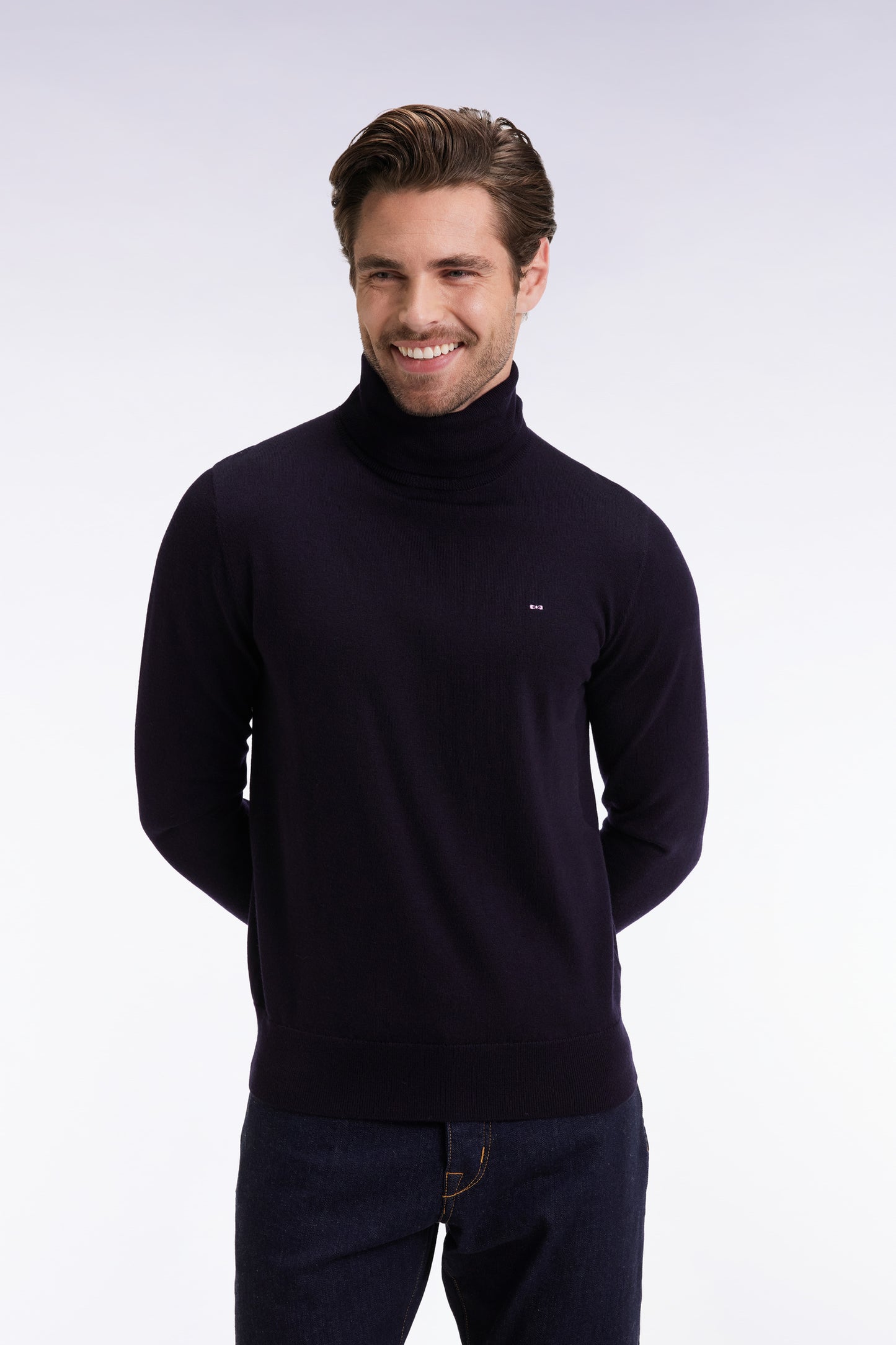 Navy merino wool turtleneck sweater