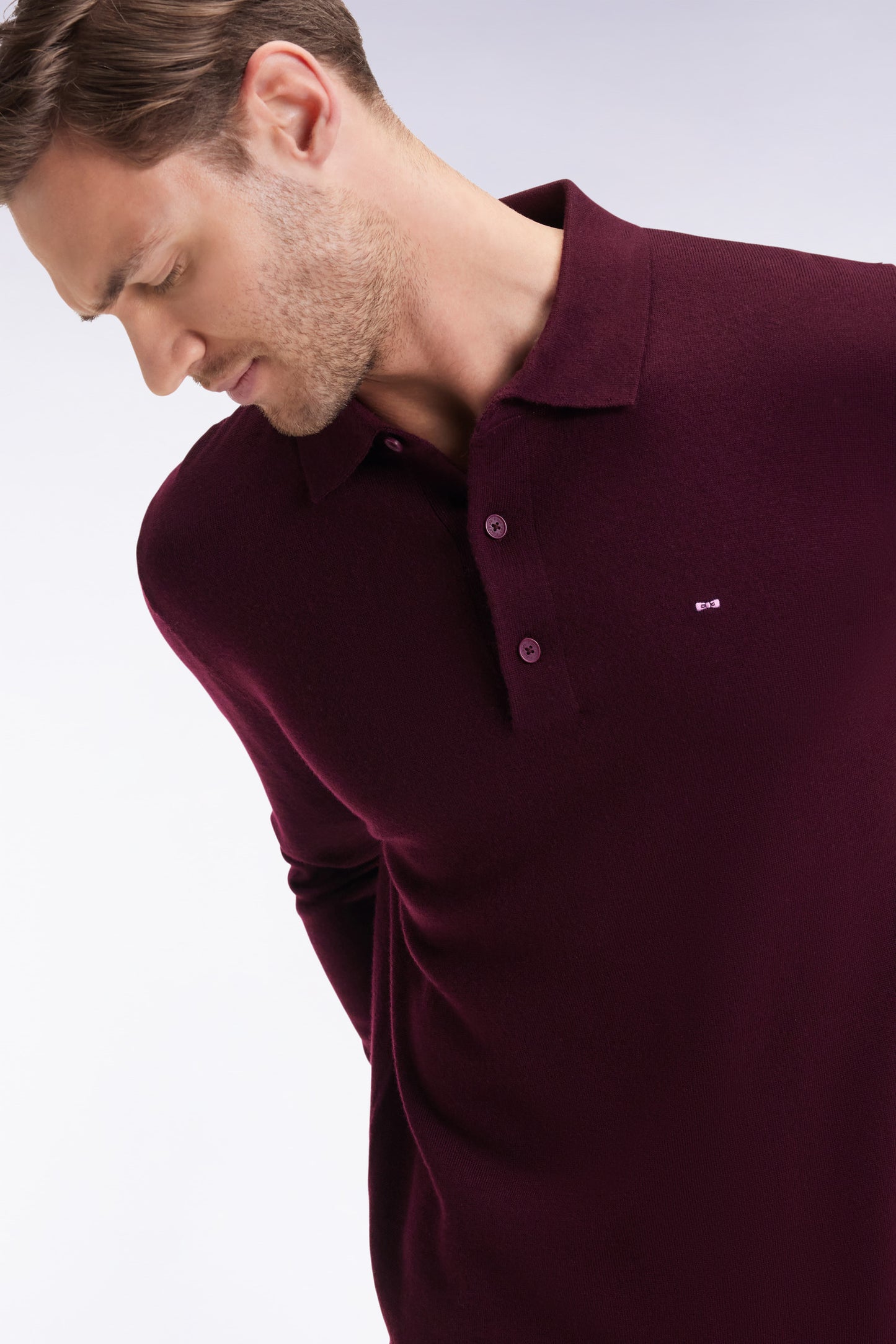Jersey-neck sweater in burgundy merino wool