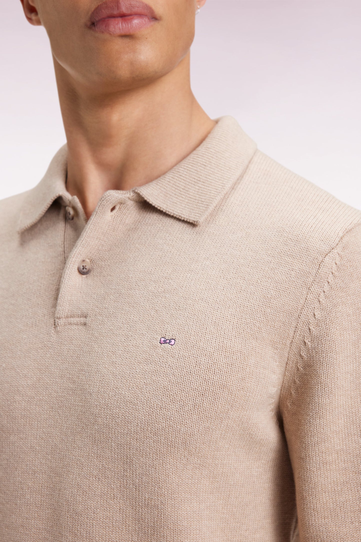 Pull col maillot épais en laine et coton beige