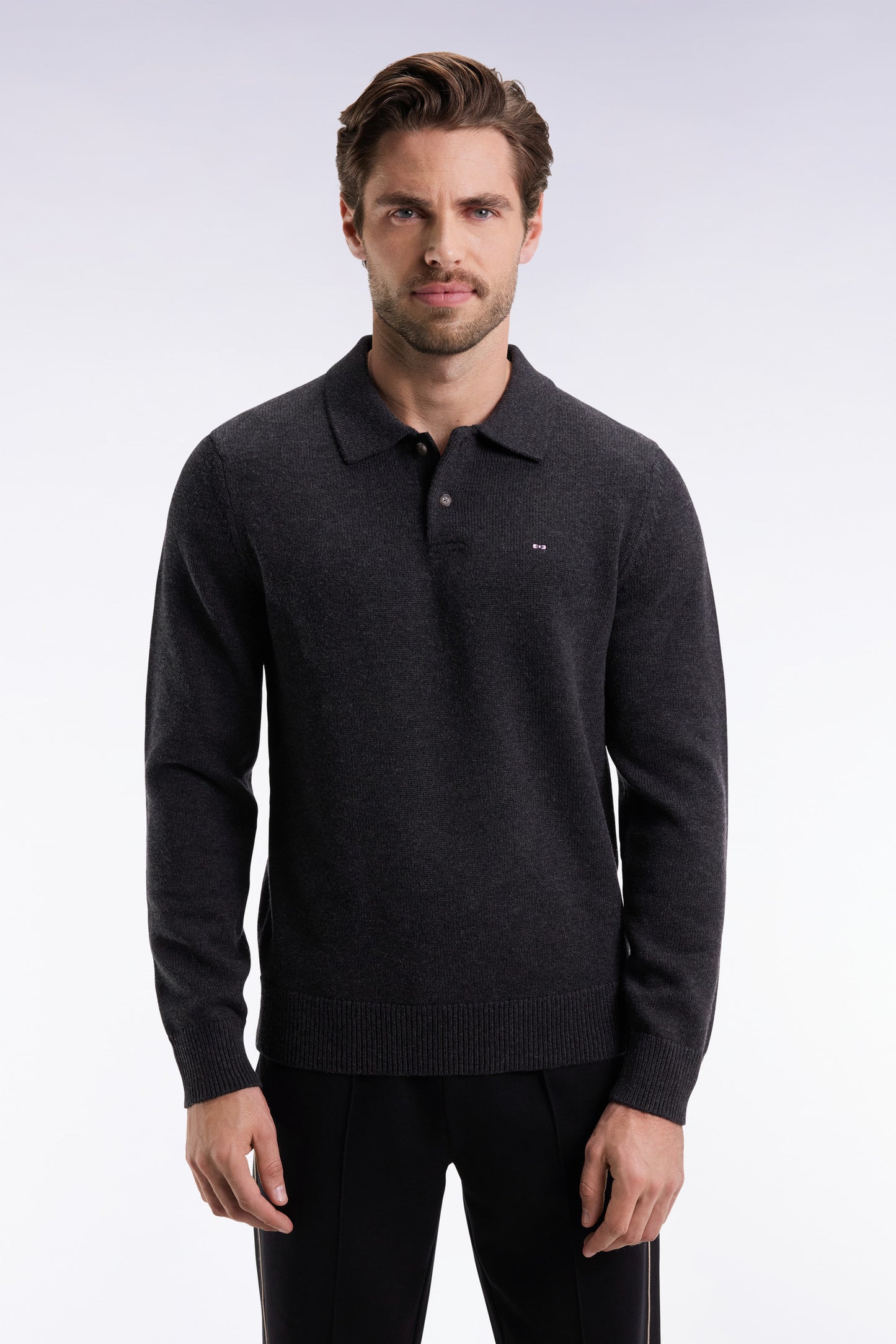 Thick jersey-neck sweater in grey wool and cotton