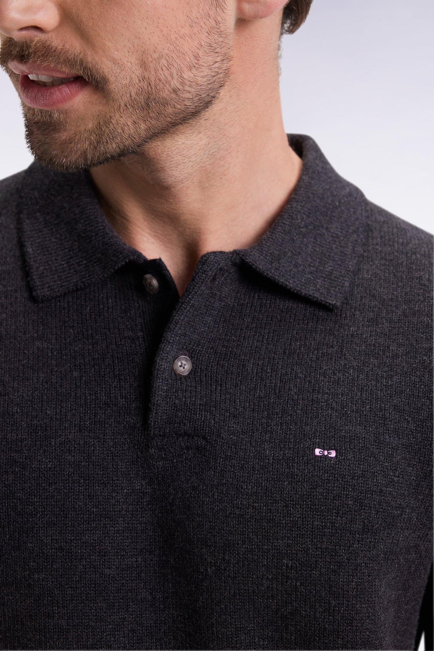 Thick jersey-neck sweater in grey wool and cotton