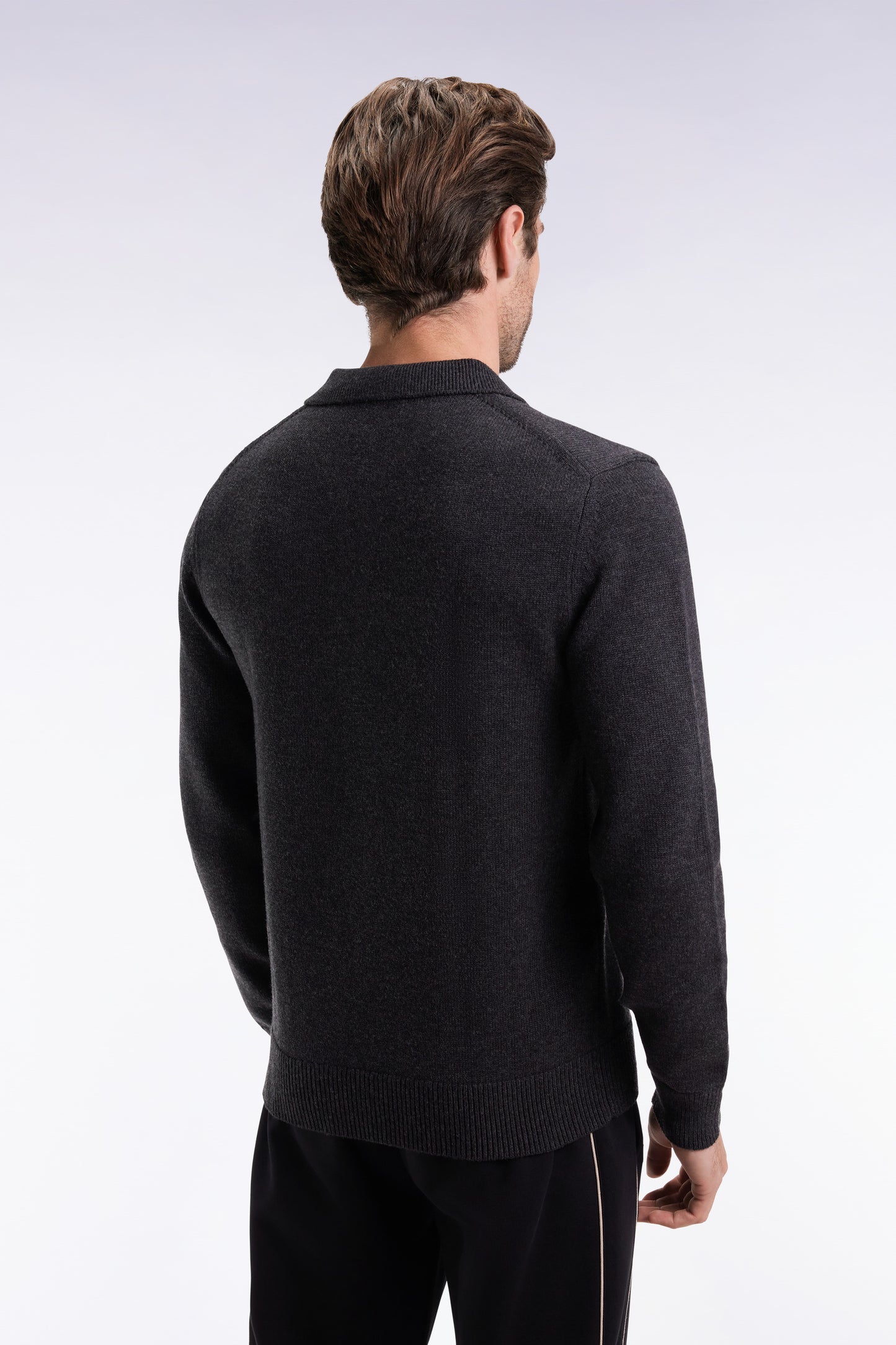 Thick jersey-neck sweater in grey wool and cotton