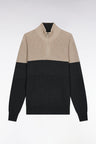 Grey cotton trucker-neck sweater with stripe effect