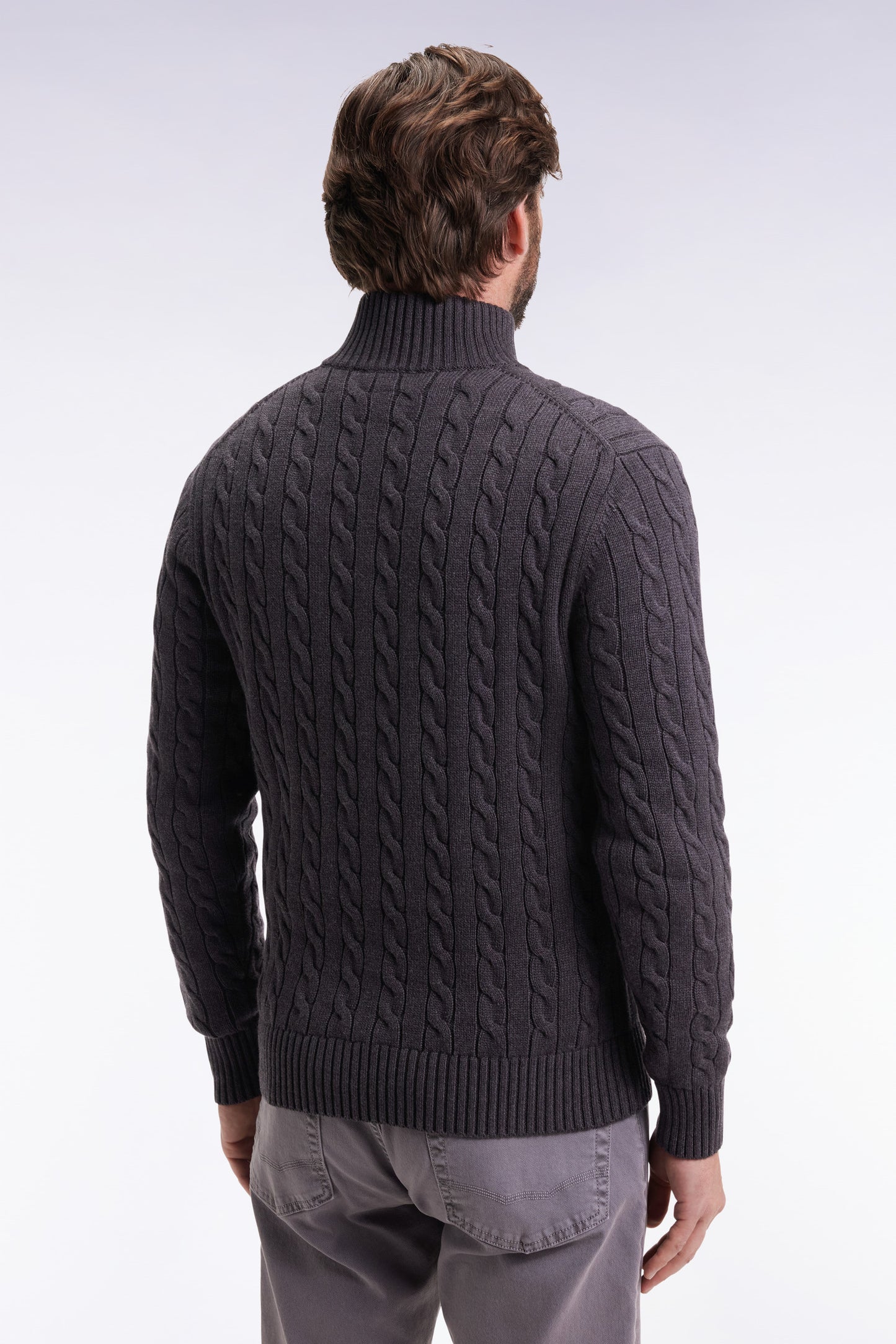Grey cotton trucker-neck sweater
