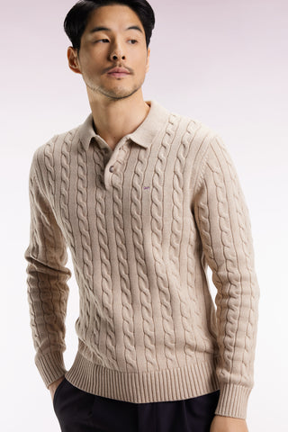 Beige cotton cable-knit sweater