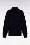 Chunky turtleneck sweater in navy wool and cotton