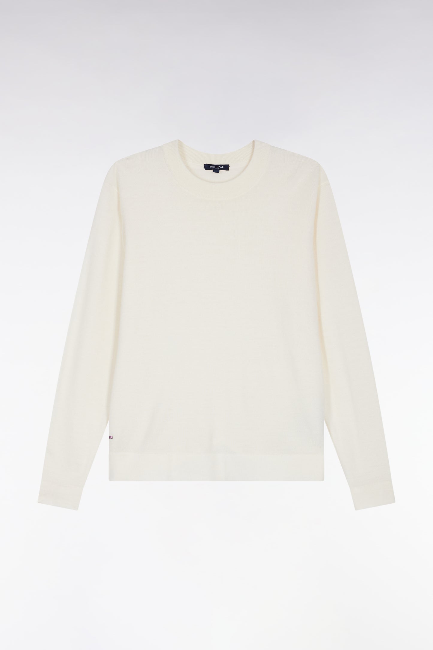 Round-neck sweater in ecru merino wool