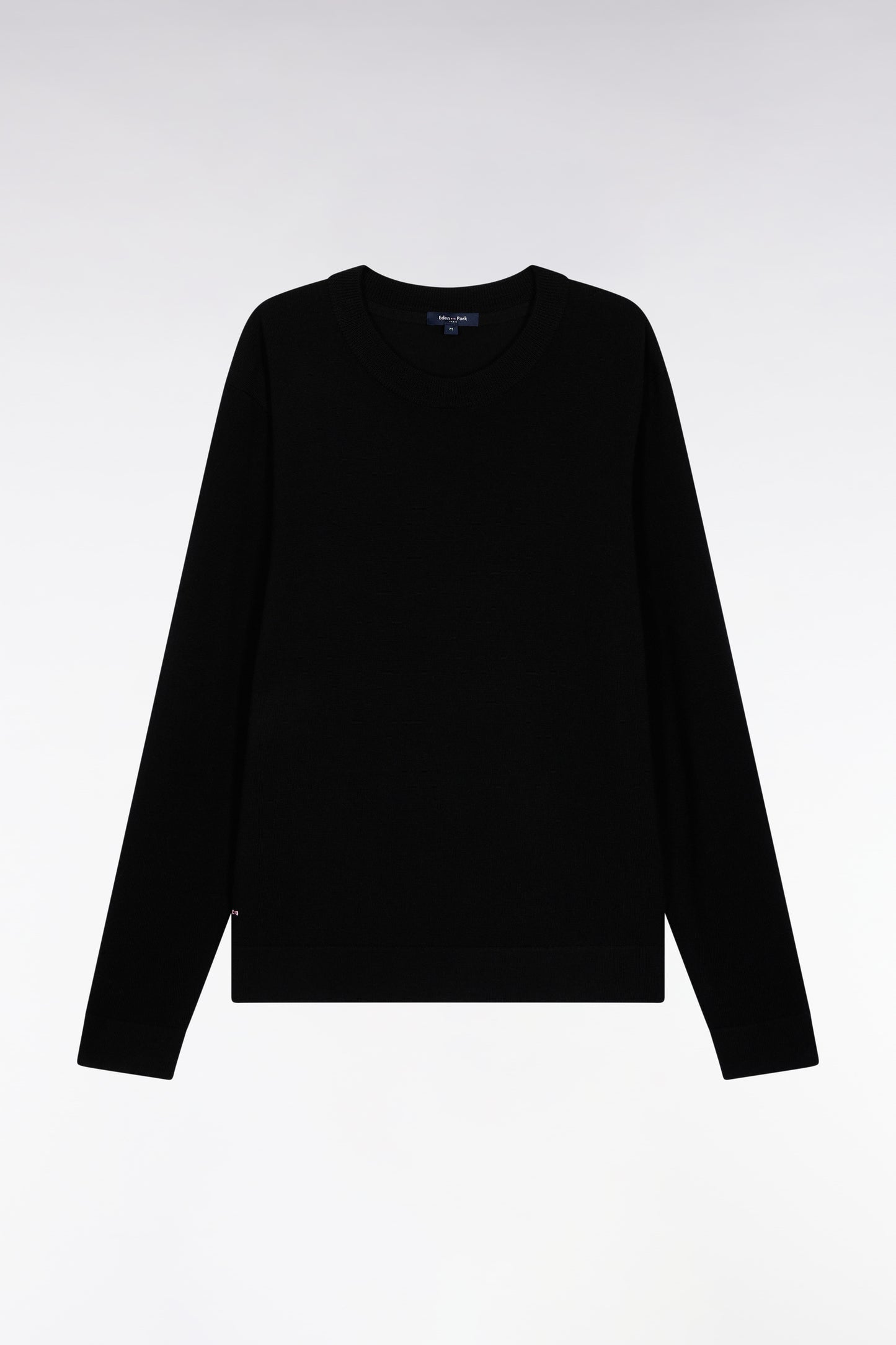 Round-neck sweater in black merino wool